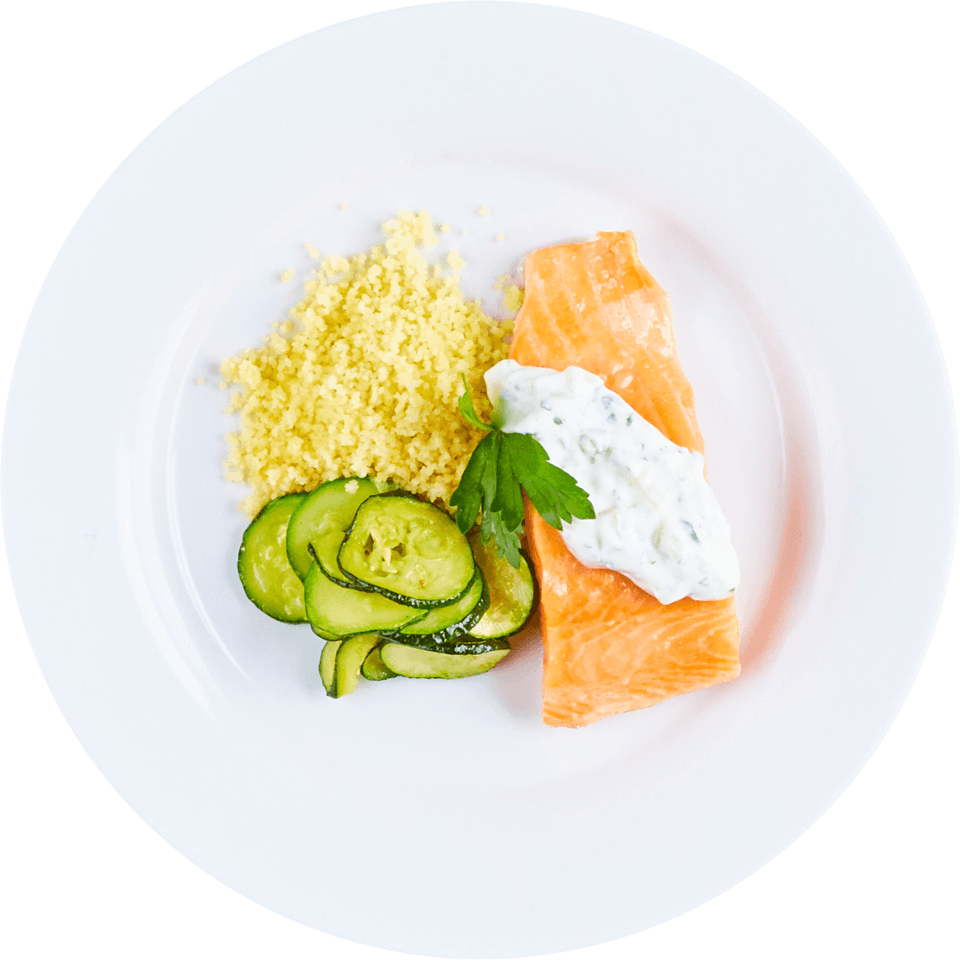 Tzatziki Salmon Fillet with Zucchini & Couscous - Innit