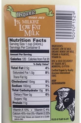 Trader Joe's 1% Low Fat Milk - 240 ml, Nutrition Information | Innit