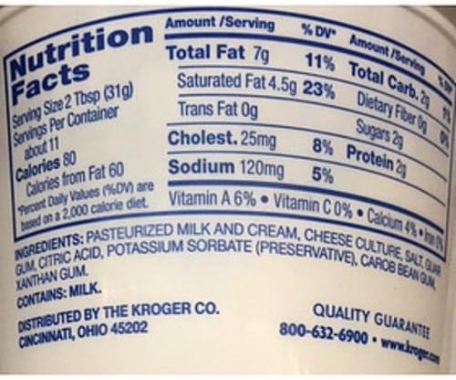 Kroger Original Cream Cheese Spread - 31 g, Nutrition Information | Innit