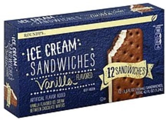 Roundys Vanilla Flavored Ice Cream Sandwiches - 12 ea, Nutrition ...