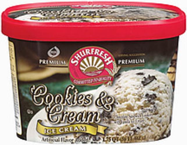 Shurfresh Cookies & Cream Ice Cream - 1.75 QT, Nutrition Information ...