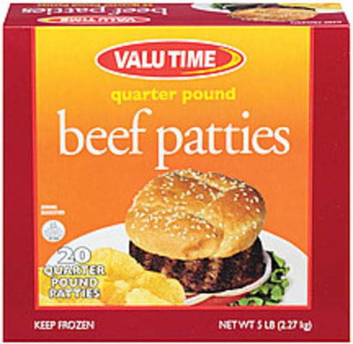 Valu Time Quarter Pound 5 Lb Beef Patties - 20, Nutrition Information ...