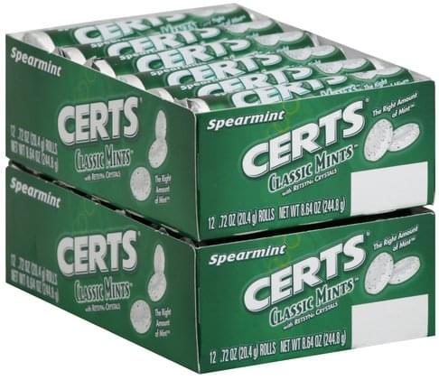 Certs with Retsyn Crystals Spearmint Mints 24 ea Nutrition
