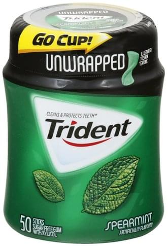 Trident Sugar Free, with Xylitol, Spearmint Gum - 50 ea, Nutrition ...