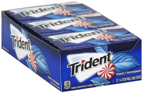 Trident Sugar Free, Perfect Peppermint Gum - 12 Ea, Nutrition ...