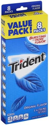 Trident Sugar Free, Original Flavor, Value Pack! Gum - 8 Ea, Nutrition ...