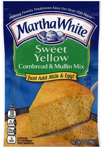 Martha White Sweet Yellow Cornbread & Muffin Mix - 7 oz, Nutrition ...