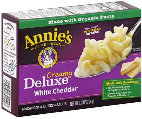 Annies Creamy Deluxe White Cheddar Macaroni Cheese Sauce 9 3 Oz Nutrition Information Innit