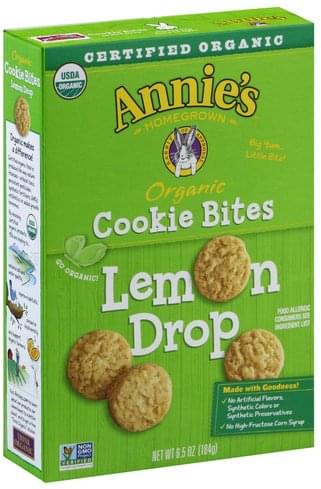 Annies Organic, Lemon Drop Cookie Bites - 6.5 oz, Nutrition Information ...