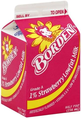 Borden Lowfat, Strawberry, 1% Milkfat Milk - 0.5 pt, Nutrition ...