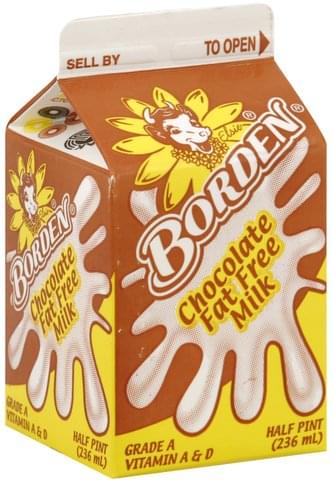 Borden Fat Free, Chocolate Milk - 0.5 Pt, Nutrition Information 