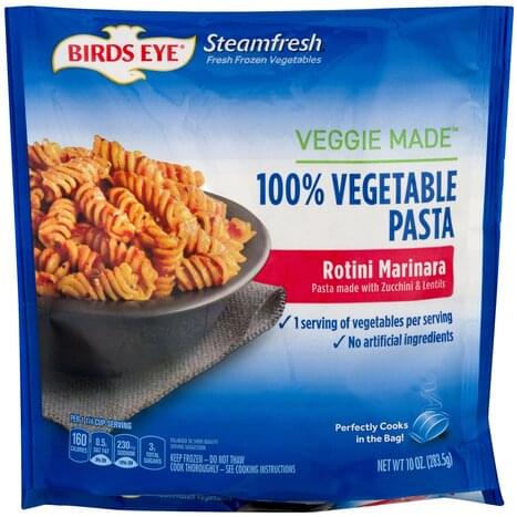 Birds Eye 100% Vegetable, Rotini Marinara Pasta - 10 oz, Nutrition