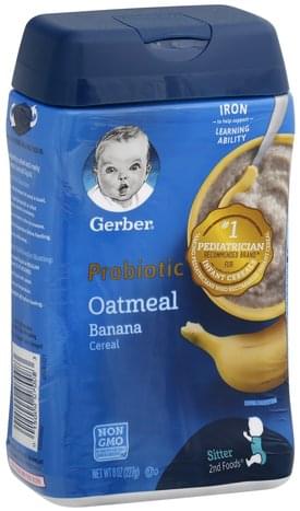 Gerber Probiotic Oatmeal, Banana, Sitter Cereal - 8 Oz, Nutrition 