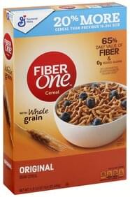 FIBER ONE with Whole Grain, Original Bran Cereal - 19.6 oz, Nutrition ...