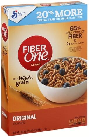 FIBER ONE with Whole Grain, Original Bran Cereal - 19.6 oz, Nutrition ...