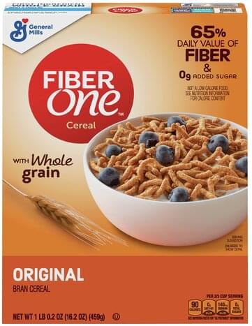 Fiber One with Whole Grain, Original Bran Cereal - 16.2 oz, Nutrition ...