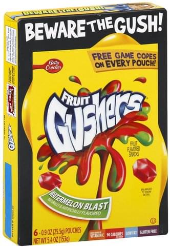 Fruit Gushers Watermelon Blast Fruit Flavored Snacks - 6 ea, Nutrition ...