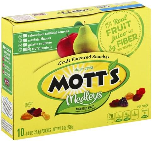 Motts Assorted Fruit Fruit Flavored Snacks - 10 ea, Nutrition ...