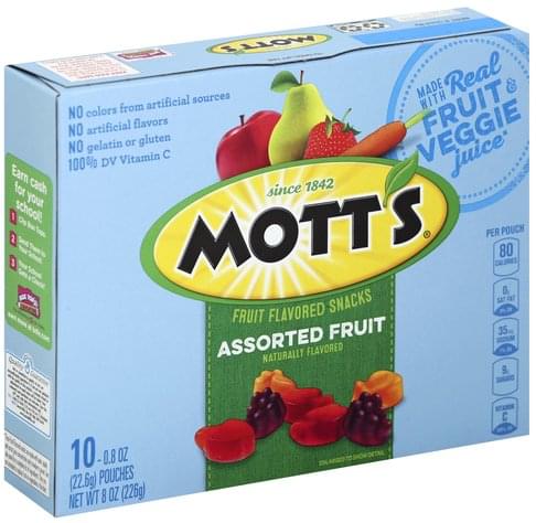 Motts Assorted Fruit Fruit Flavored Snacks - 10 ea, Nutrition ...