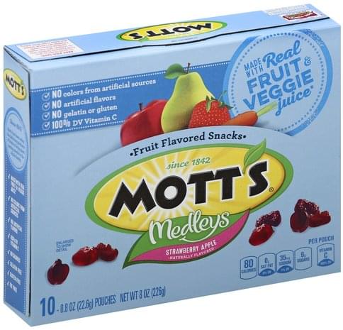 Motts Strawberry Apple Fruit Flavored Snacks - 10 Ea, Nutrition 