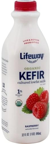 Lifeway Organic, 1% Milkfat, Raspberry Kefir - 32 Oz, Nutrition ...