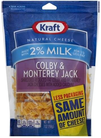 Kraft Colby & Monterey Jack, 2% Milk Shredded Cheeses - 7 oz, Nutrition ...