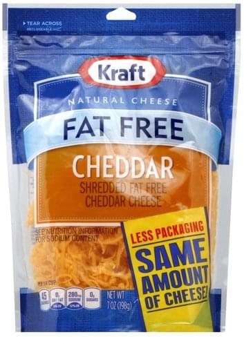 Kraft Cheddar, Fat Free Shredded Cheese - 7 Oz, Nutrition Information ...