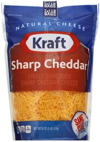 Kraft Finely Shredded, Sharp Cheddar Cheese - 2 Ea, Nutrition ...