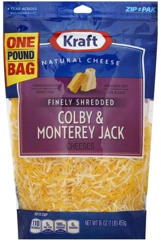 Kraft Finely Shredded, Colby & Monterey Jack Cheese - 16 oz, Nutrition ...