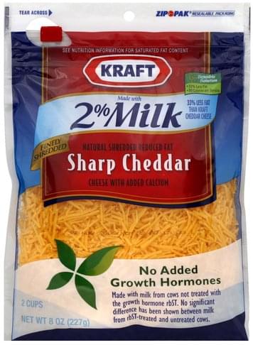 Kraft Reduced Fat, Sharp Cheddar Shredded Cheese - 8 Oz, Nutrition ...