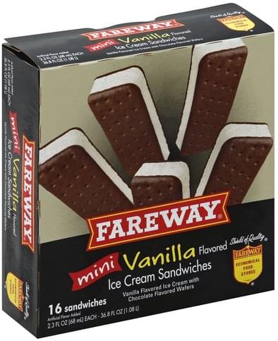 Fareway Mini, Vanilla Ice Cream Sandwiches - 16 ea, Nutrition ...