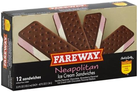 Fareway Neapolitan Ice Cream Sandwiches - 12 ea, Nutrition Information ...