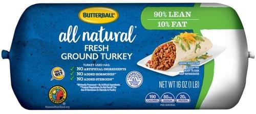 Butterball Butterball® All Natural 90% Lean 10% Fat Fresh Ground Turkey ...