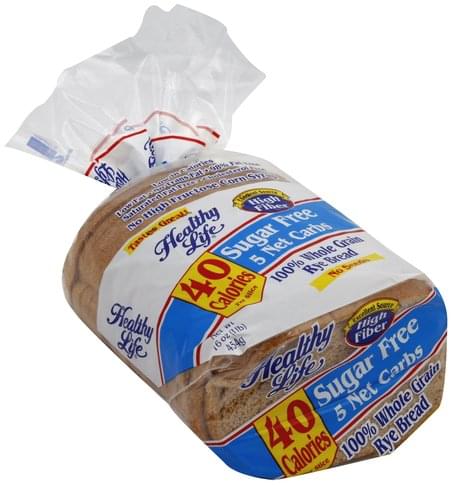 Healthy Life 100% Whole Grain Rye, Sugar Free Bread - 16 oz, Nutrition ...