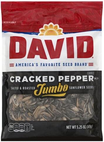 David Cracked Pepper Flavored, Salted & Roasted, Jumbo Sunflower Seeds ...