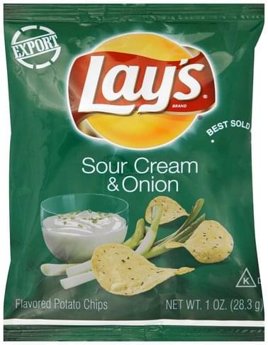 Lays Sour Cream & Onion Flavored Potato Chips - 1 oz, Nutrition ...