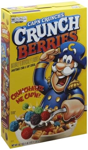 Capn Crunch Sweetened Corn & Oat, Crunch Berries Cereal - 18.7 oz ...