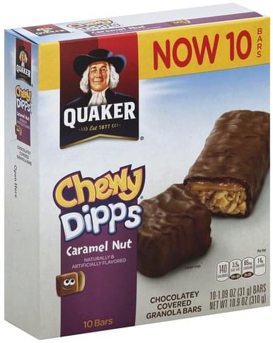 Quaker Chocolatey Covered, Caramel Nut Granola Bars - 10 ea, Nutrition ...