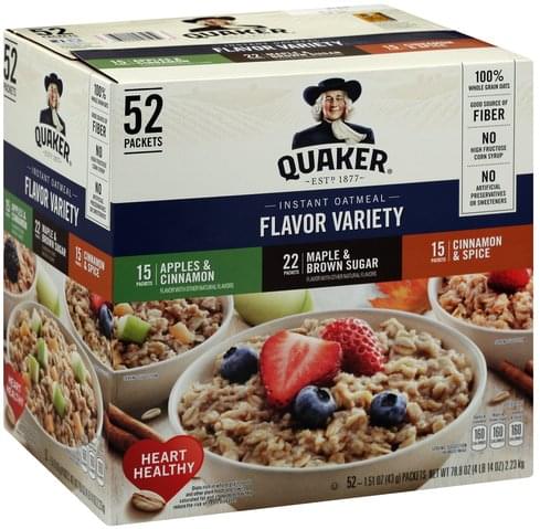 Quaker Flavor Variety, 52 Packets Instant Oatmeal - 52 ea, Nutrition ...