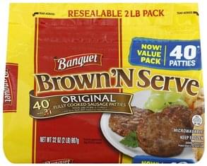 Banquet Fully Cooked, Original Sausage Patties - 40 Ea, Nutrition ...