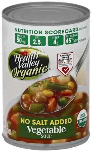 Health Valley No Salt Added, Vegetable Soup - 15 oz, Nutrition ...