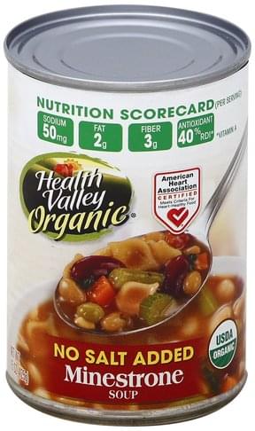Health Valley No Salt Added, Minestrone Soup - 15 oz, Nutrition ...
