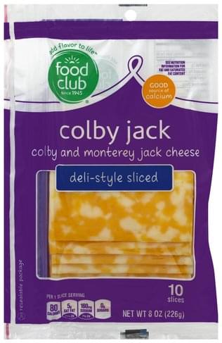 Food Club Deli-Style Sliced, Colby Jack Cheese - 10 ea, Nutrition ...