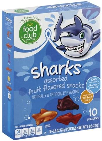 Food Club Sharks, Assorted Fruit Flavored Snacks - 10 ea, Nutrition ...