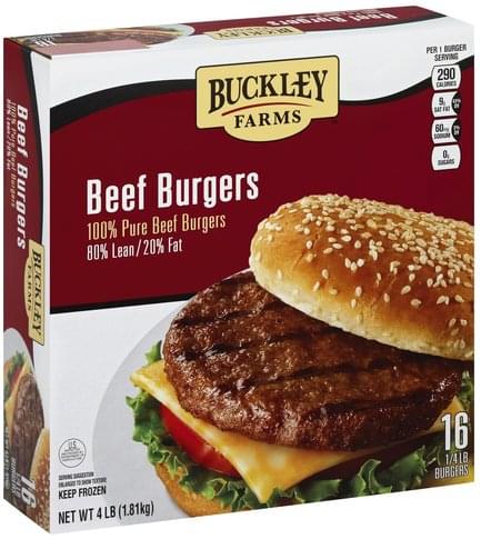 Buckley Farms Beef Burgers - 4 lb, Nutrition Information | Innit