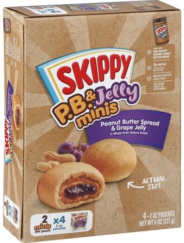 Skippy In Whole Grain Bakery Bread, Peanut Butter & Grape Jelly, Minis ...