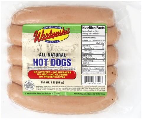 Wardynskis Hot Dogs - 16 oz, Nutrition Information | Innit