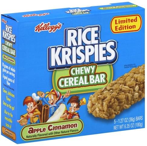 Rice Krispies Chewy, Apple Cinnamon Cereal Bar - 5 Ea, Nutrition 