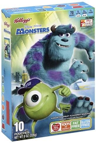 Kelloggs Assorted, Disney Pixar Monsters Fruit Flavored Snacks - 10 ea ...