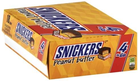 Snickers Squared, Peanut Butter Candy Bars - 18 Ea, Nutrition ...